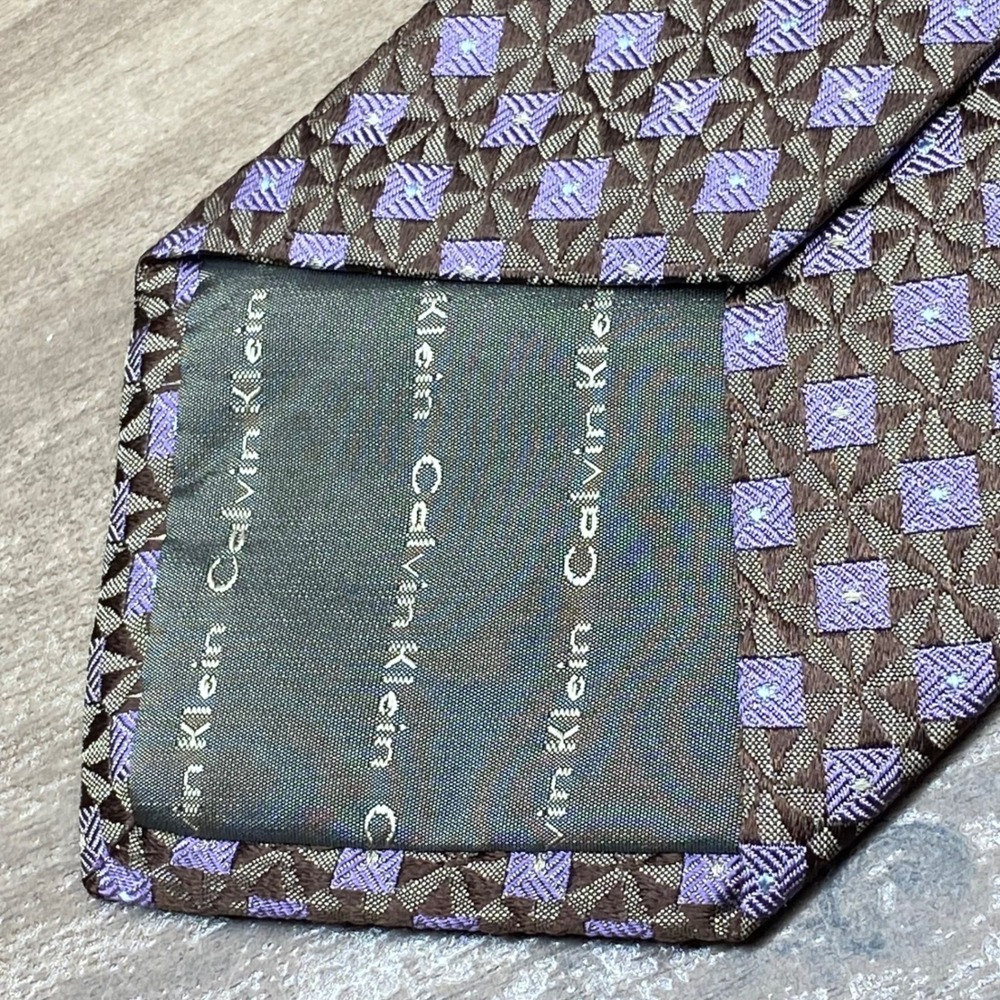 Vintage Calvin Klein Tie Geometric Mens Purple Silk Jacquard‎ Classic 90s - Picture 6 of 7